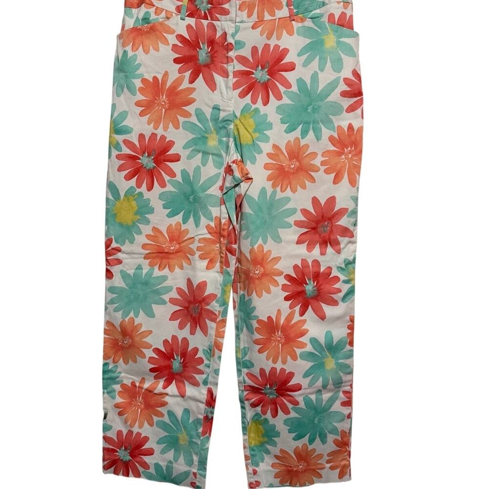 Madison Studio Women's White Teal Orange Floral Zip Up Pants Size 12